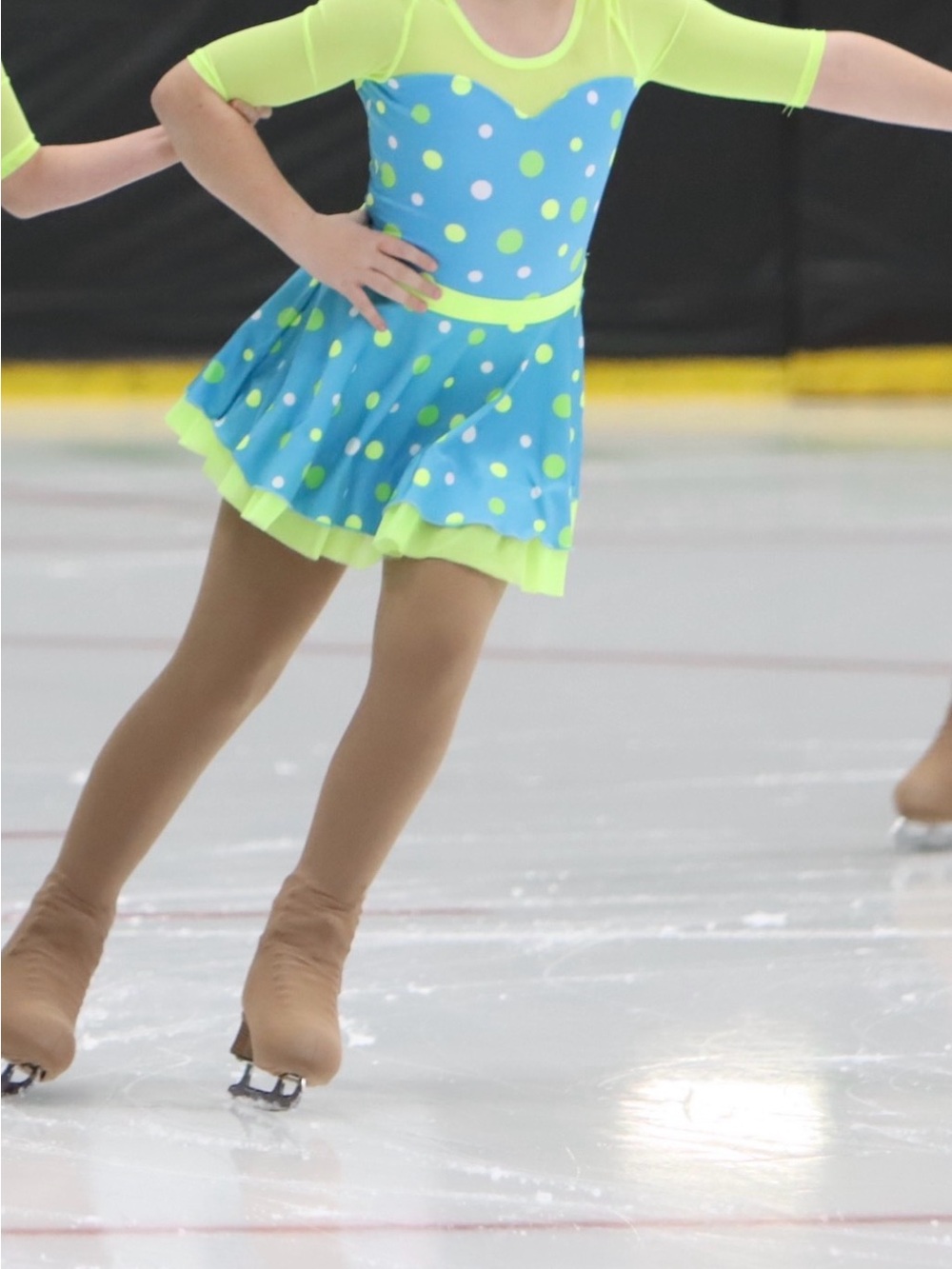 Bright Teal and Neon Green Polka Dot Figure Skating Dress